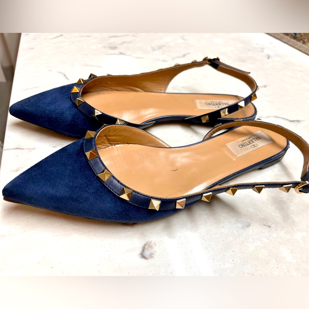 Valentino Suede Rockstud Slingback Flats